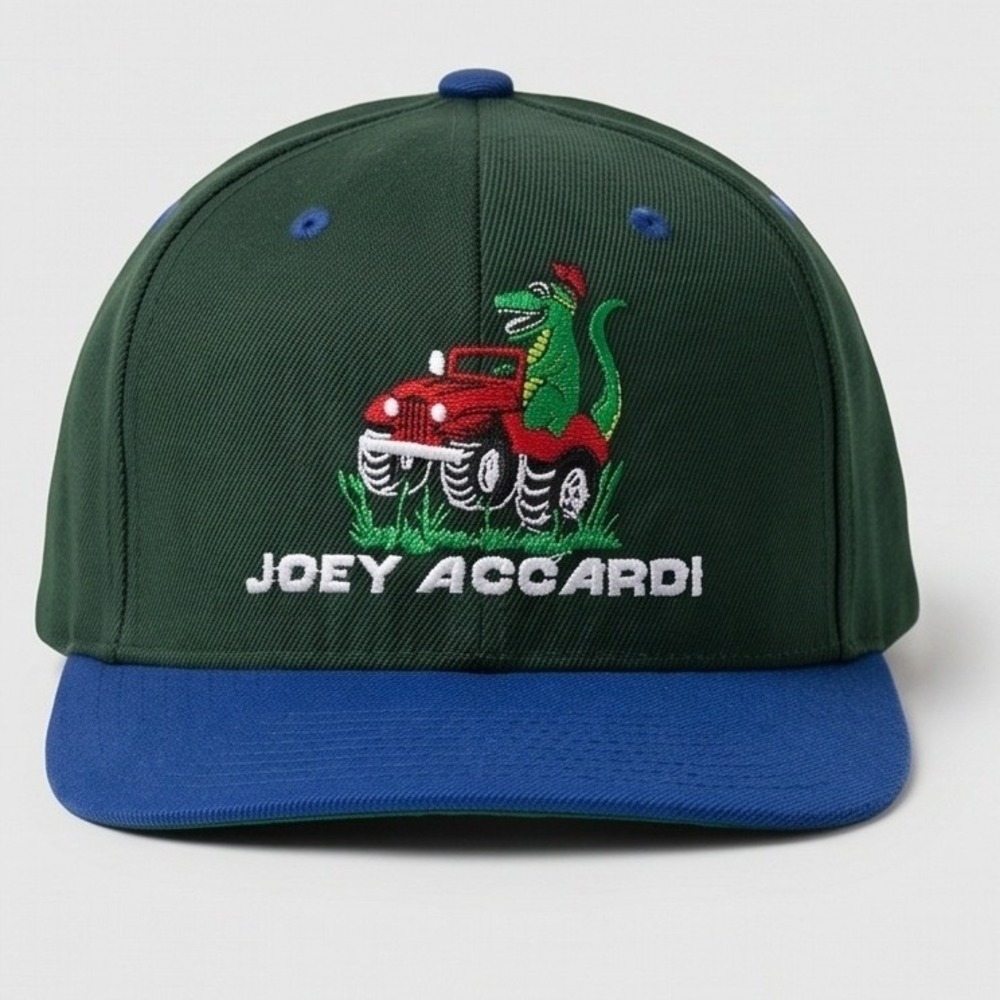 Vintage Yupoong Flexfit Joey Accardi T-Rex Monster Truck Hat Black Blue OSFM NWT